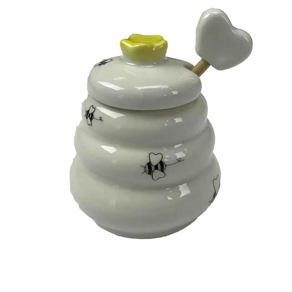 Kate Aspen Meant to Bee Ceramic Honey Pot with Wooden Dipper